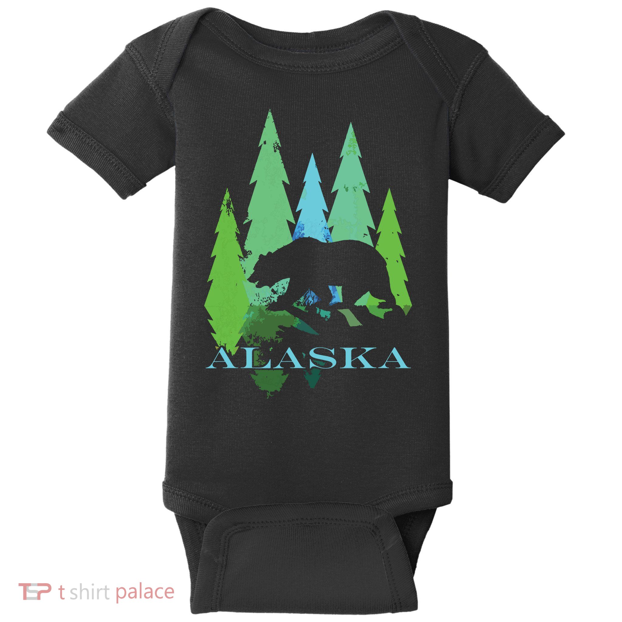 Alaska Alaskan Northern Light Trees With Bear Baby Bodysuit