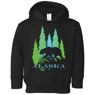 Alaska Alaskan Northern Light Trees With Bear Toddler Hoodie