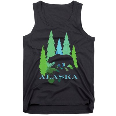Alaska Alaskan Northern Light Trees With Bear Tank Top