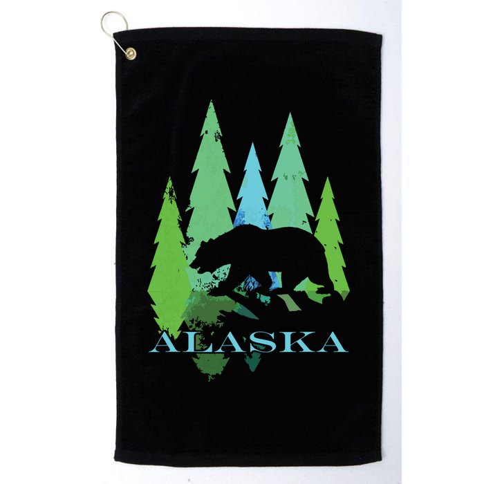Alaska Alaskan Northern Light Trees With Bear Golf Towel