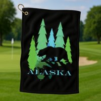 Alaska Alaskan Northern Light Trees With Bear Golf Towel