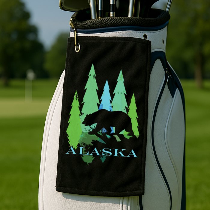 Alaska Alaskan Northern Light Trees With Bear Golf Towel