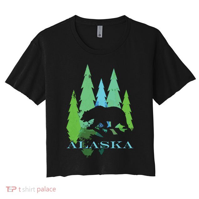 Alaska Alaskan Northern Light Trees With Bear Crop Top