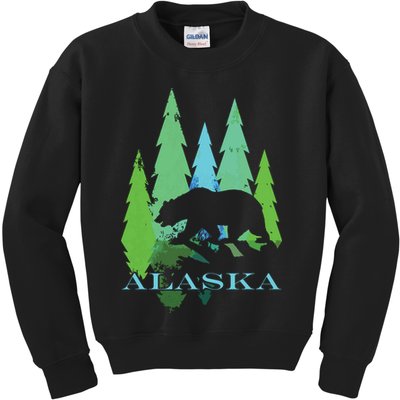 Alaska Alaskan Northern Light Trees With Bear Kids Sweatshirt