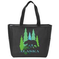 Alaska Alaskan Northern Light Trees With Bear Zip Tote Bag