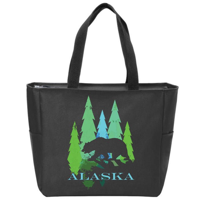 Alaska Alaskan Northern Light Trees With Bear Zip Tote Bag