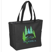 Alaska Alaskan Northern Light Trees With Bear Zip Tote Bag