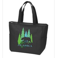 Alaska Alaskan Northern Light Trees With Bear Zip Tote Bag