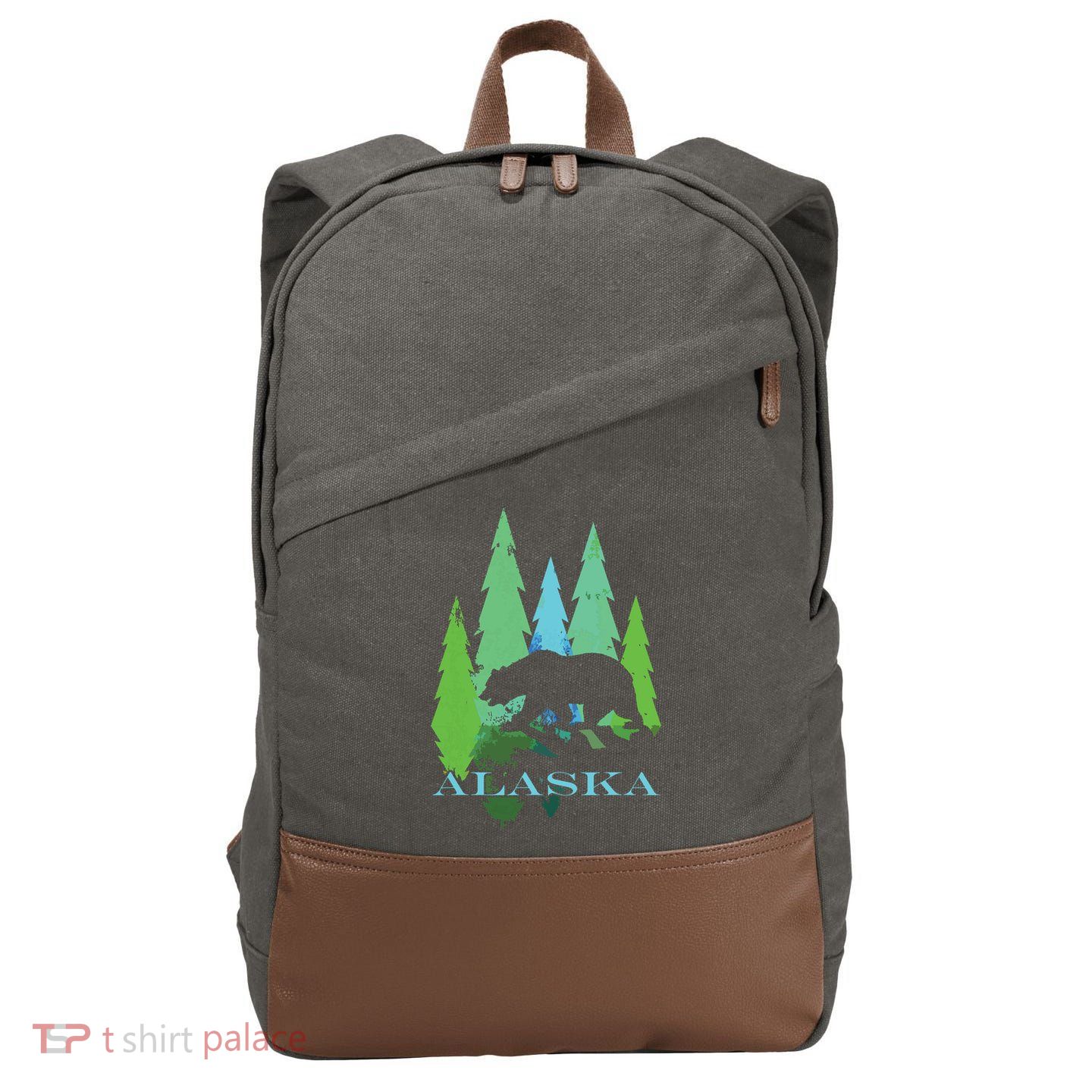 Alaska Alaskan Northern Light Trees With Bear Cotton Canvas Backpack
