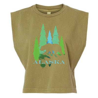 Alaska Alaskan Northern Light Trees With Bear Garment-Dyed Women's Muscle Tee