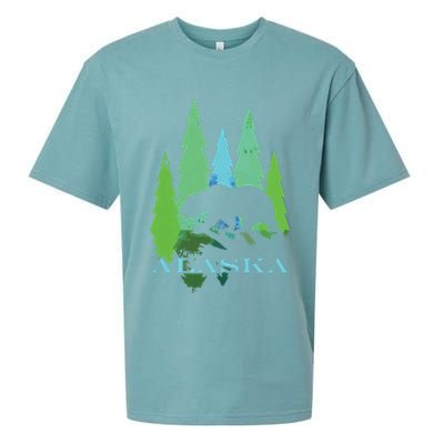 Alaska Alaskan Northern Light Trees With Bear Sueded Cloud Jersey T-Shirt