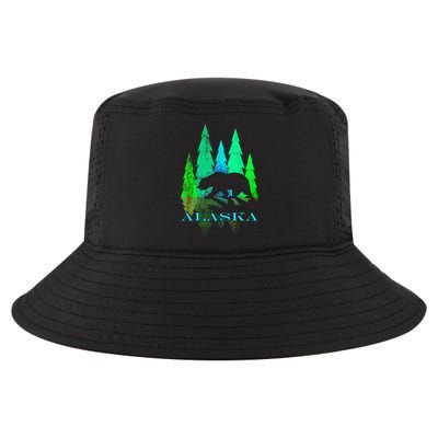 Alaska Alaskan Northern Light Trees With Bear Cool Comfort Performance Bucket Hat