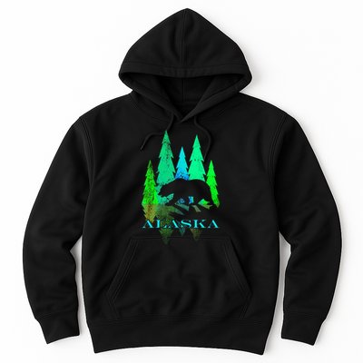 Alaska Alaskan Northern Light Trees With Bear Hoodie