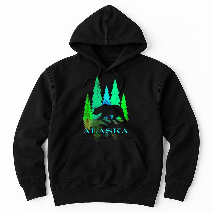Alaska Alaskan Northern Light Trees With Bear Hoodie
