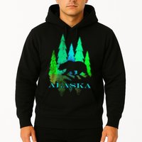 Alaska Alaskan Northern Light Trees With Bear Hoodie