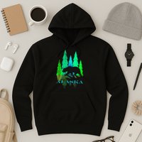 Alaska Alaskan Northern Light Trees With Bear Hoodie