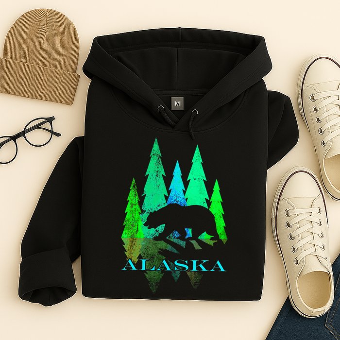 Alaska Alaskan Northern Light Trees With Bear Hoodie