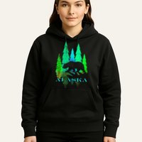 Alaska Alaskan Northern Light Trees With Bear Hoodie