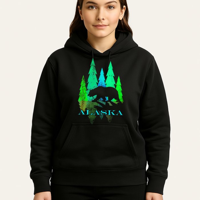 Alaska Alaskan Northern Light Trees With Bear Hoodie