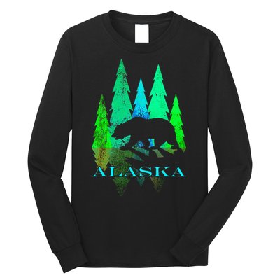 Alaska Alaskan Northern Light Trees With Bear Long Sleeve Shirt