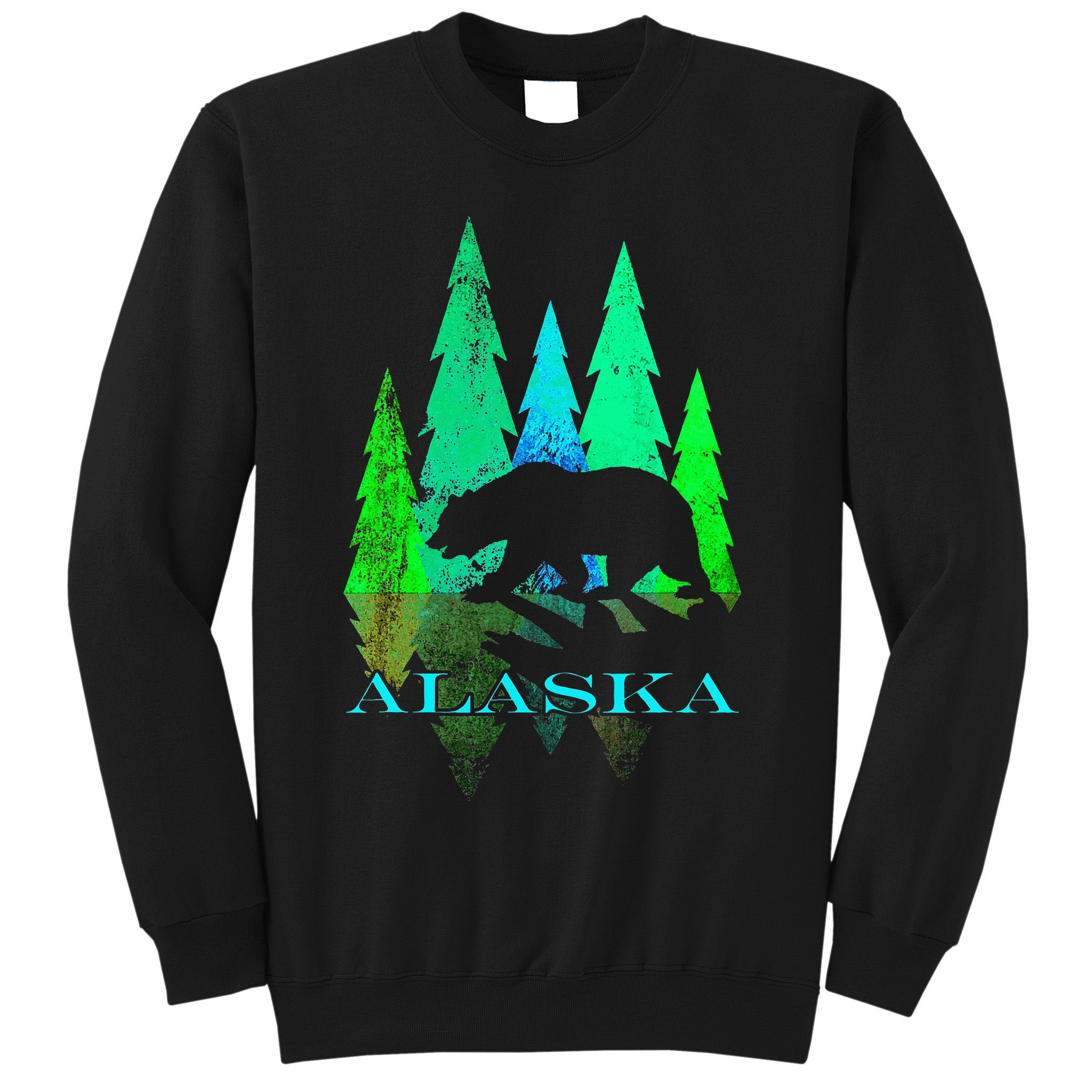 Alaska Alaskan Northern Light Trees With Bear Sweatshirt