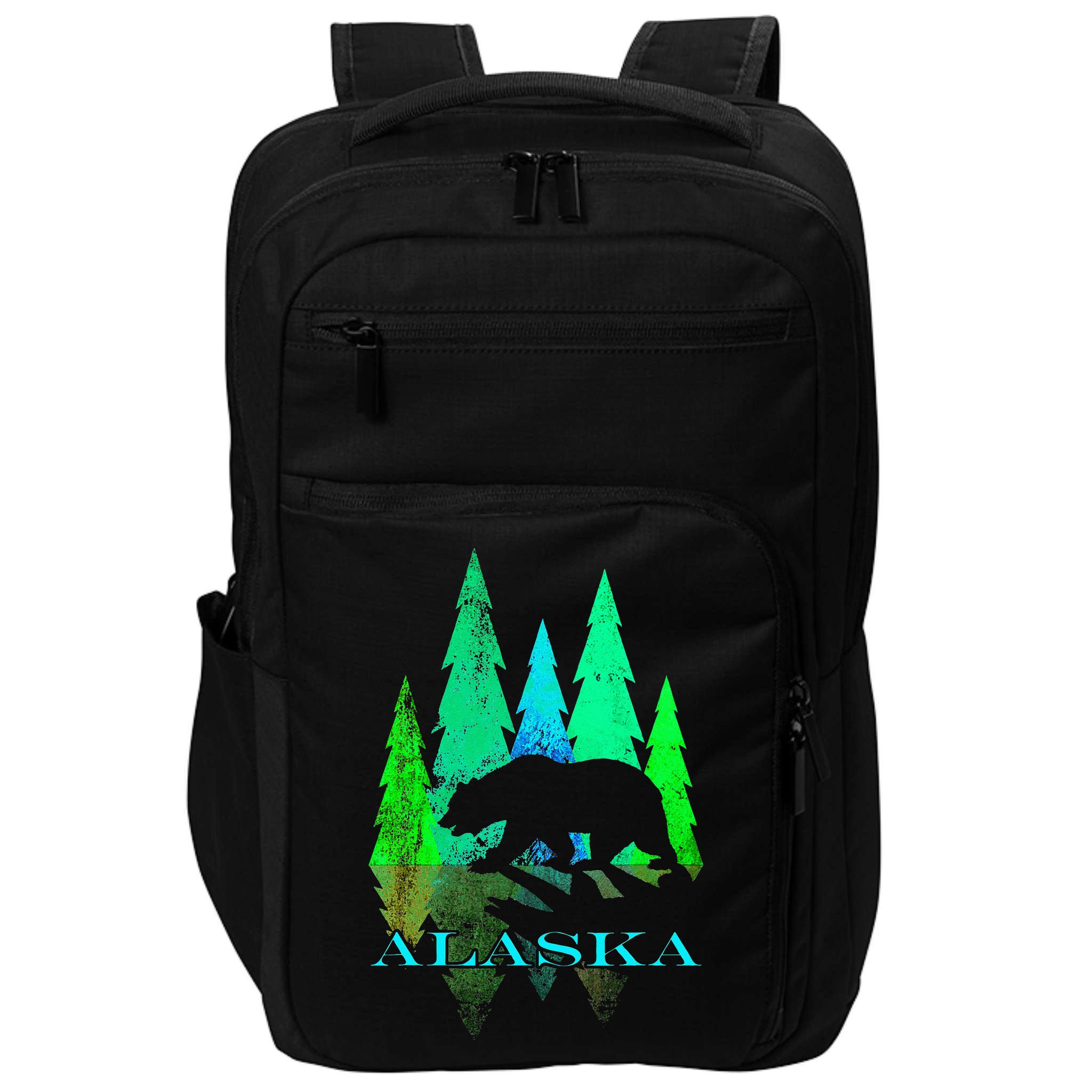 Alaska Alaskan Northern Light Trees With Bear Impact Tech Backpack