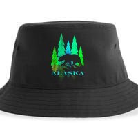 Alaska Alaskan Northern Light Trees With Bear Sustainable Bucket Hat