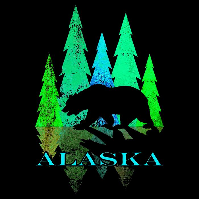 Alaska Alaskan Northern Light Trees With Bear Sustainable Bucket Hat