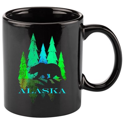 Alaska Alaskan Northern Light Trees With Bear 11oz C Handle Ceramic Mug