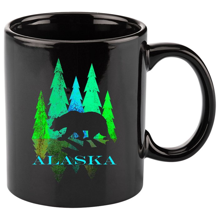 Alaska Alaskan Northern Light Trees With Bear 11oz C Handle Ceramic Mug
