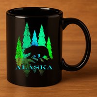 Alaska Alaskan Northern Light Trees With Bear 11oz C Handle Ceramic Mug
