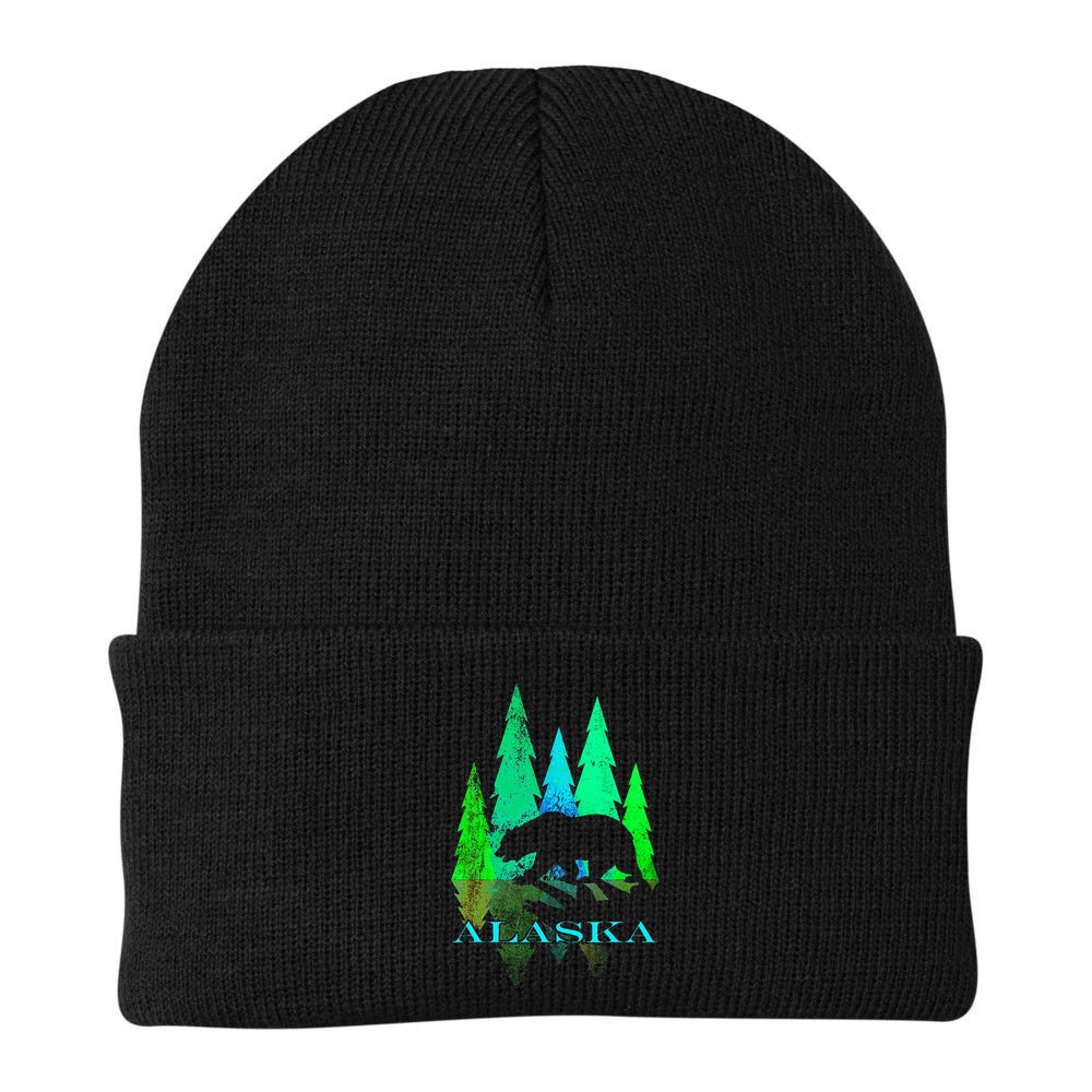 Alaska Alaskan Northern Light Trees With Bear Beanie