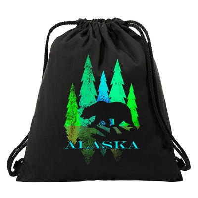 Alaska Alaskan Northern Light Trees With Bear Drawstring Bag