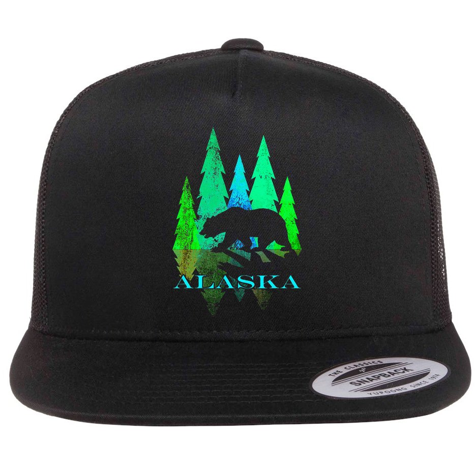 Alaska Alaskan Northern Light Trees With Bear Flat Bill Trucker Hat