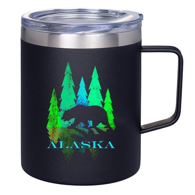 Alaska Alaskan Northern Light Trees With Bear 12oz Stainless Steel Coffee Mug