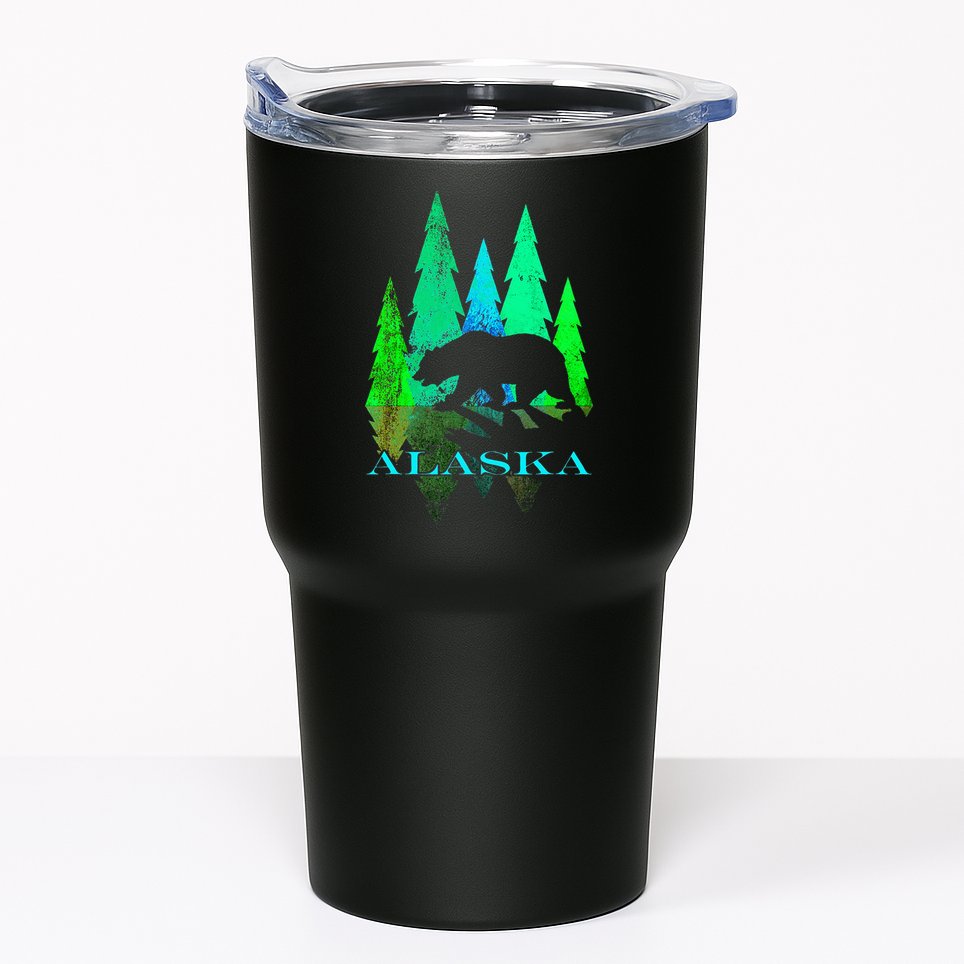 Alaska Alaskan Northern Light Trees With Bear Tumbler
