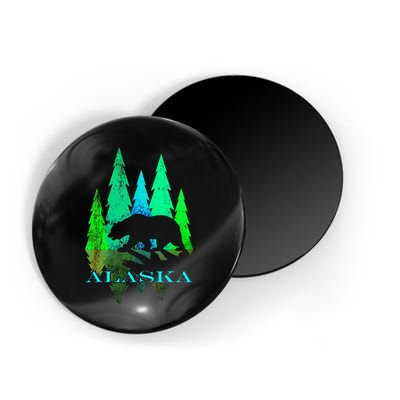 Alaska Alaskan Northern Light Trees With Bear Magnet