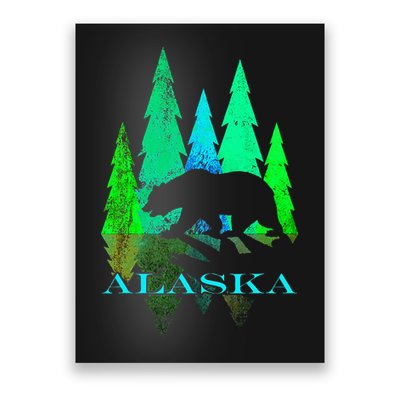 Alaska Alaskan Northern Light Trees With Bear Poster