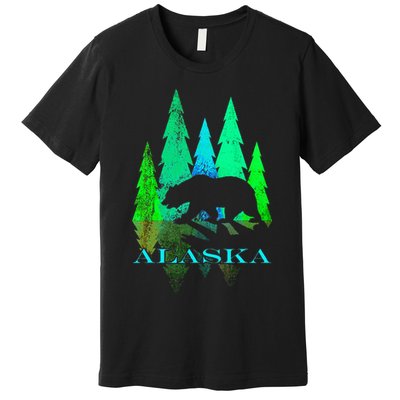 Alaska Alaskan Northern Light Trees With Bear Premium T-Shirt