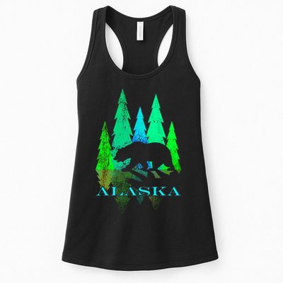 Alaska Alaskan Northern Light Trees With Bear Womens Tank Top