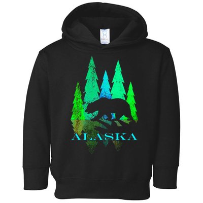 Alaska Alaskan Northern Light Trees With Bear Toddler Hoodie