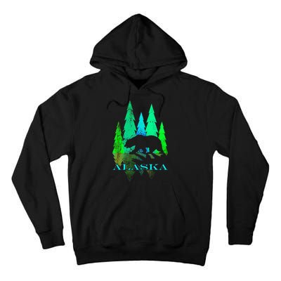 Alaska Alaskan Northern Light Trees With Bear Tall Hoodie