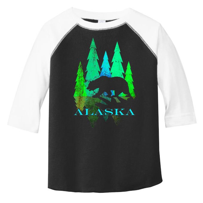 Alaska Alaskan Northern Light Trees With Bear Toddler Fine Jersey T-Shirt
