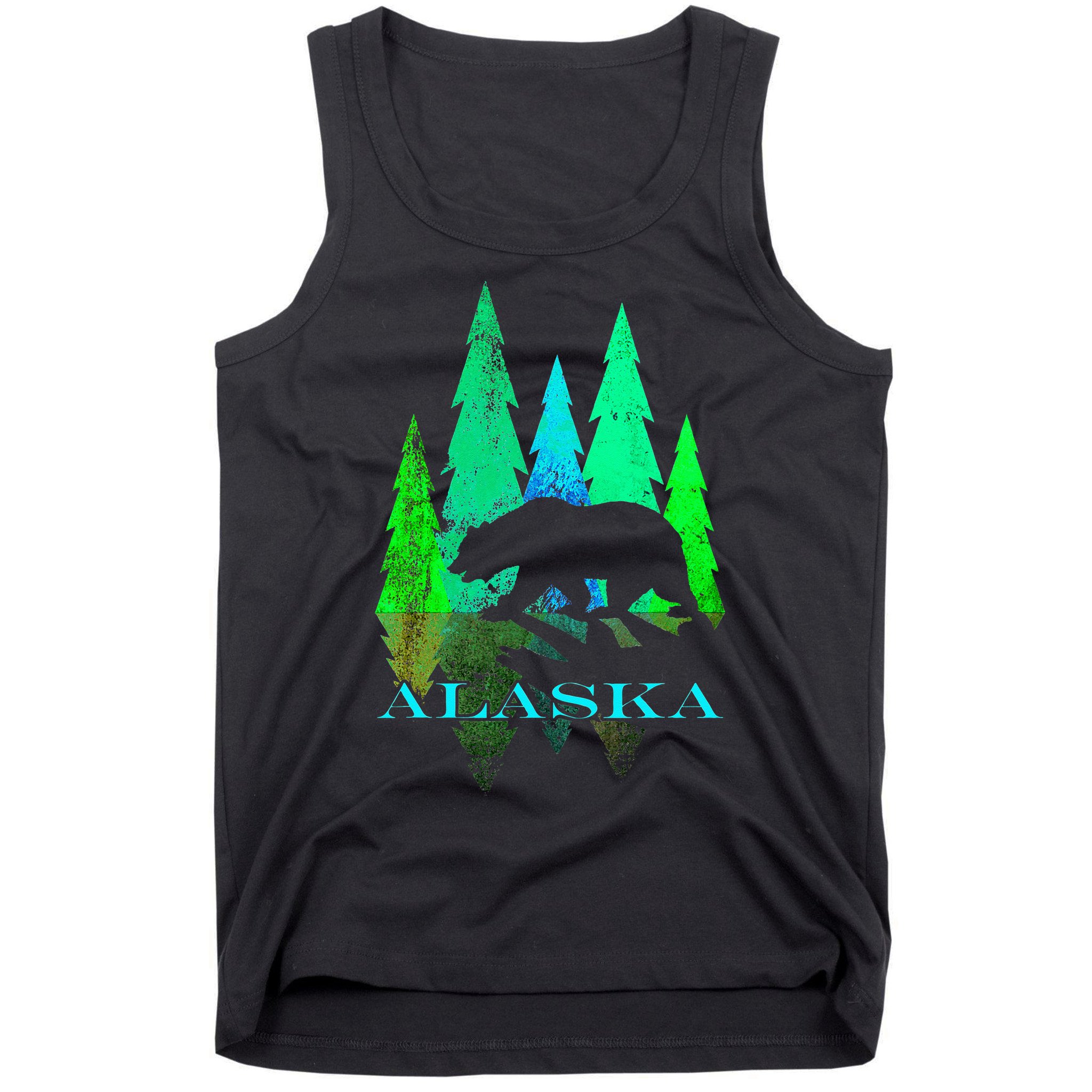 Alaska Alaskan Northern Light Trees With Bear Tank Top