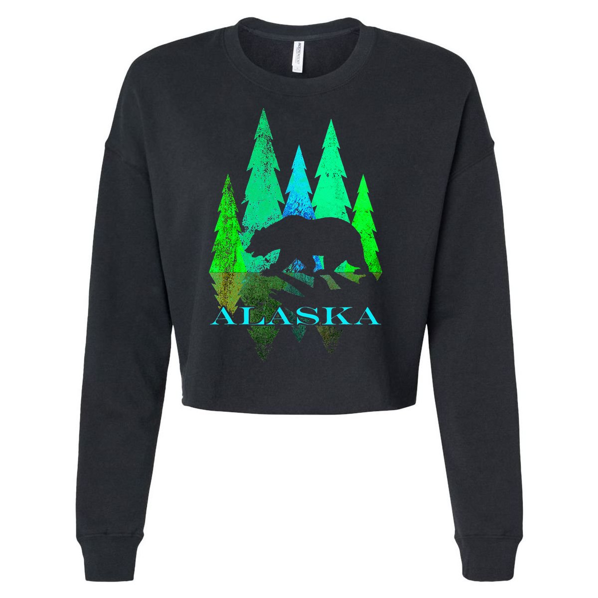 Alaska Alaskan Northern Light Trees With Bear Cropped Pullover Crew