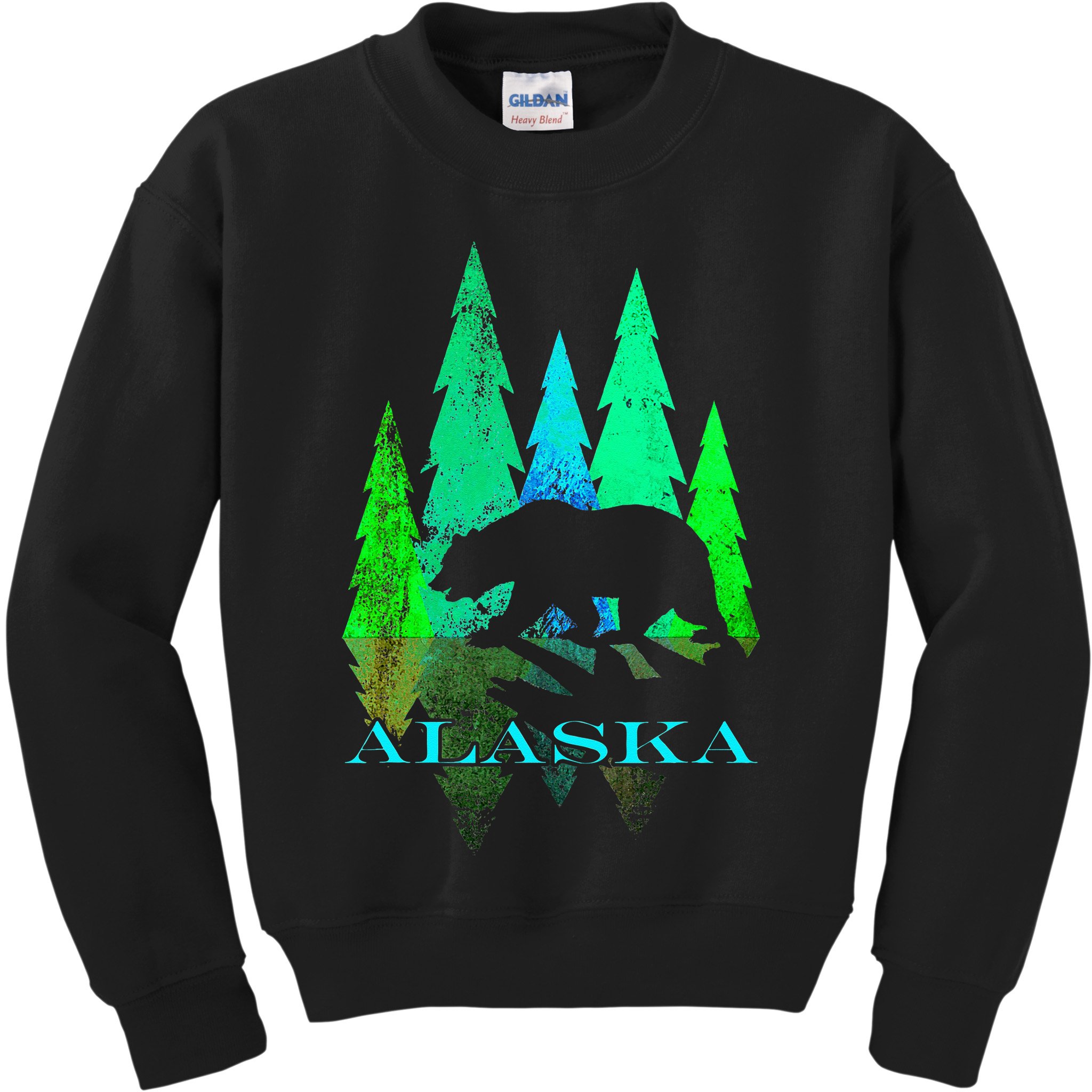 Alaska Alaskan Northern Light Trees With Bear Kids Sweatshirt