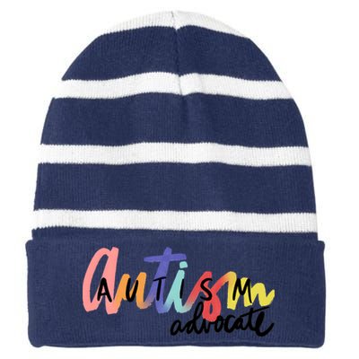 Autism Advocate Neurodiversity Autism Awareness Striped Beanie with Solid Band