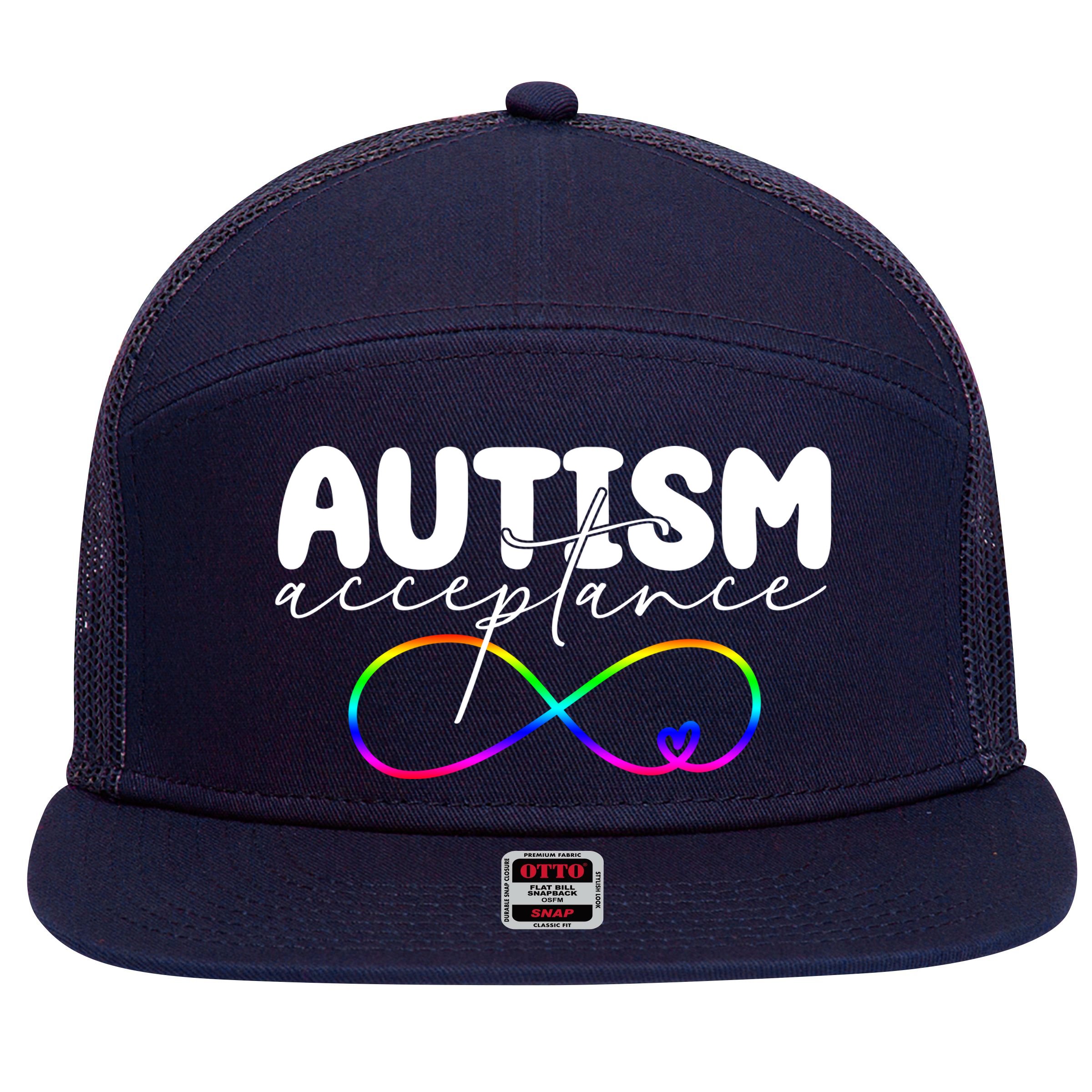 Autism Acceptance Neurodiversity Heart 7 Panel Mesh Trucker Snapback Hat