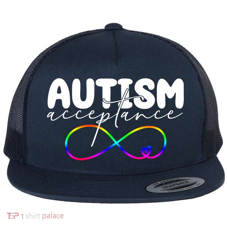 Autism Acceptance Neurodiversity Heart Flat Bill Trucker Hat