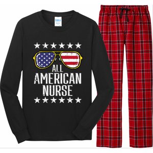 All American Nurse Scrub Memorial Day 4th of July RN Long Sleeve Pajama Set